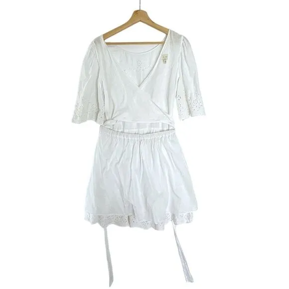 Rebecca Taylor LA VIE White Sarcelle Crossover Back Embroidery Eyelet Mini Dress