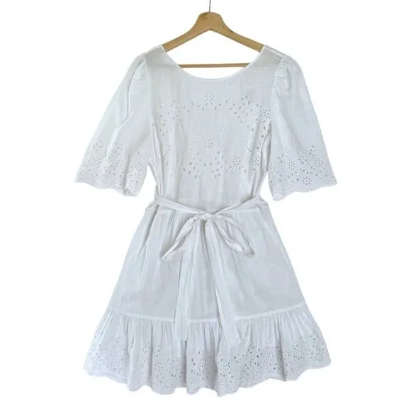 Rebecca Taylor LA VIE White Sarcelle Crossover Back Embroidery Eyelet Mini Dress