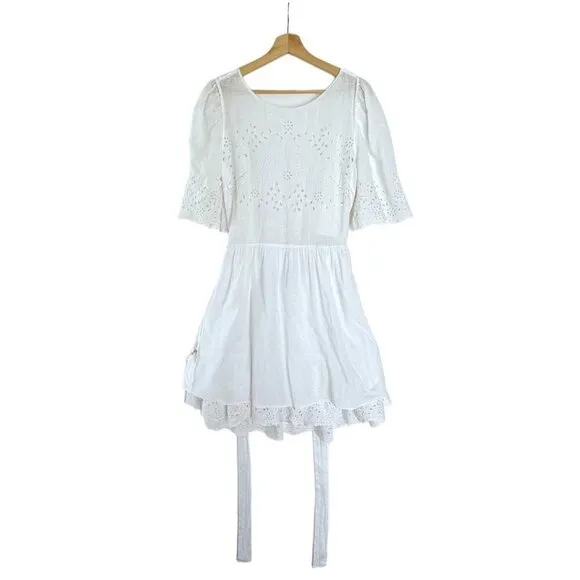 Rebecca Taylor LA VIE White Sarcelle Crossover Back Embroidery Eyelet Mini Dress