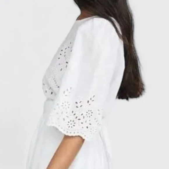 Rebecca Taylor LA VIE White Sarcelle Crossover Back Embroidery Eyelet Mini Dress