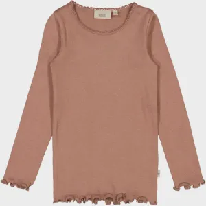 Rib T-Shirt Lace Long Sleeve in Vintage Rose