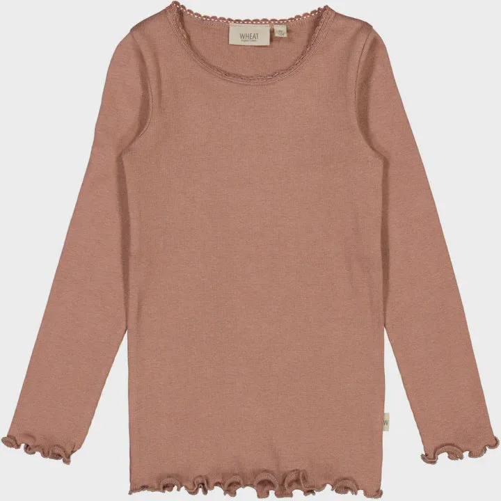 Rib T-Shirt Lace Long Sleeve in Vintage Rose