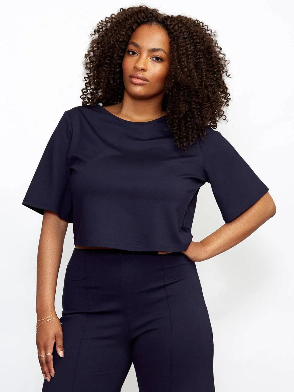 Ripley Rader Navy Ponte Knit Short Sleeve Top