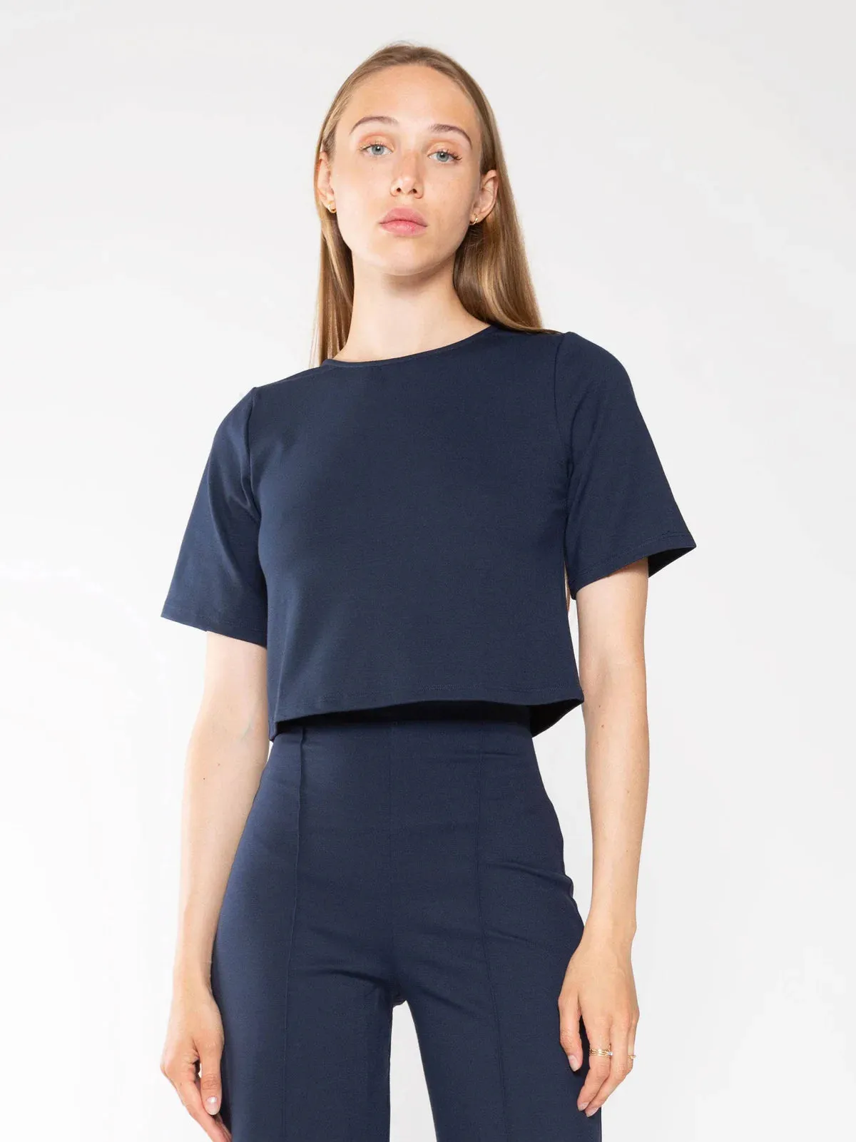 Ripley Rader Navy Ponte Knit Short Sleeve Top