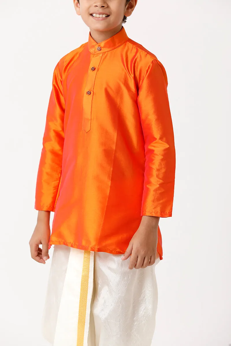 Rising Ideal - Orange Kurta and Panchakacham 2 in 1 Silk Set For Kids | Uathayam