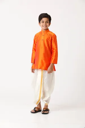 Rising Ideal - Orange Kurta and Panchakacham 2 in 1 Silk Set For Kids | Uathayam