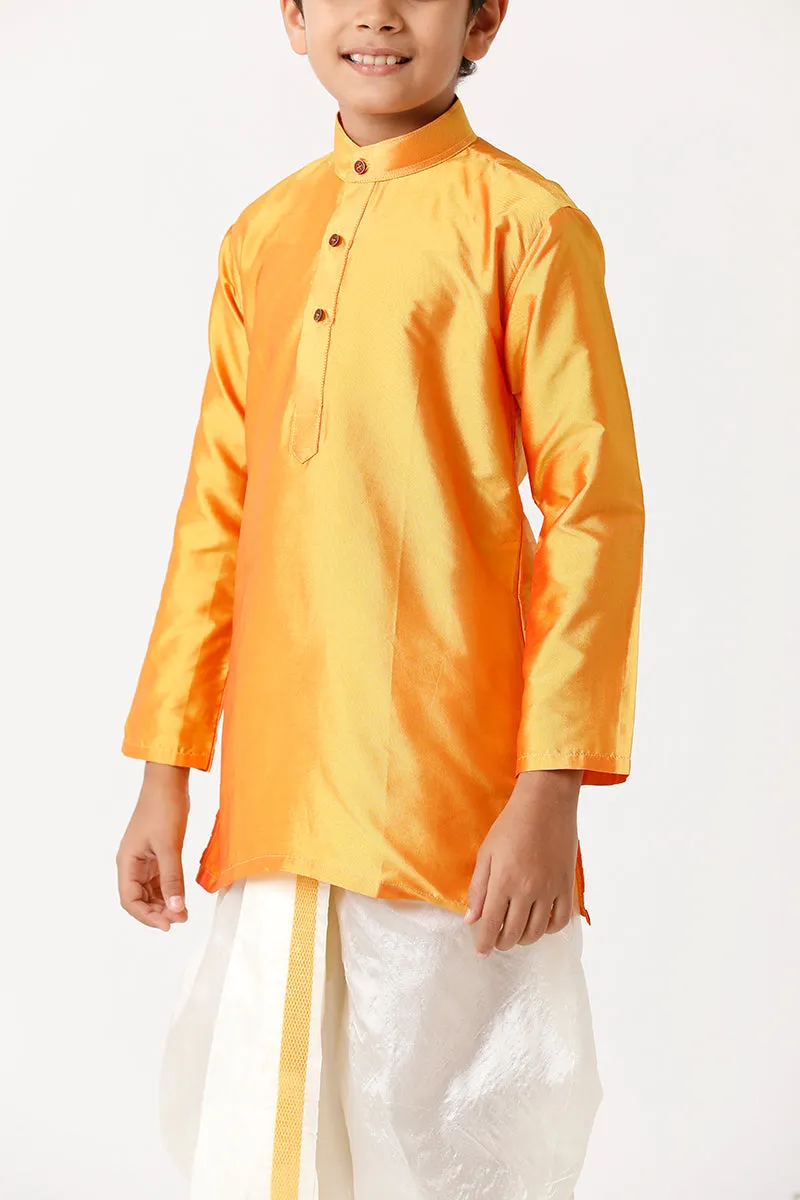 Rising Ideal -Yellow Kurta and Panchakacham 2 in 1 Silk Set For Kids | Uathayam