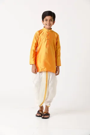 Rising Ideal -Yellow Kurta and Panchakacham 2 in 1 Silk Set For Kids | Uathayam