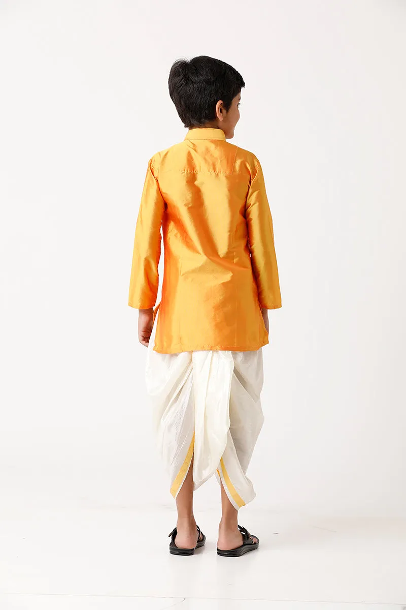 Rising Ideal -Yellow Kurta and Panchakacham 2 in 1 Silk Set For Kids | Uathayam