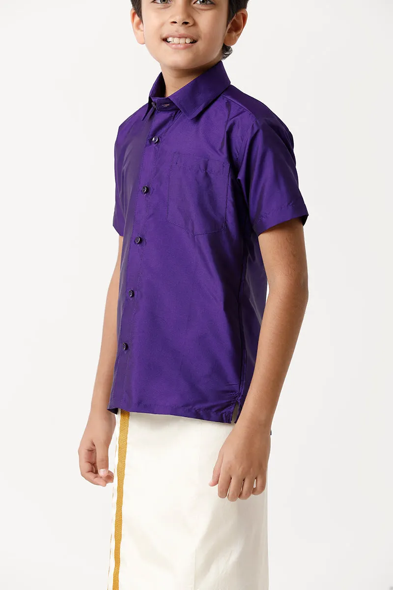 Rising Star - Violet Matching Fixit Dhoti and Shirt 3 in 1 Set For Kids | Uathayam