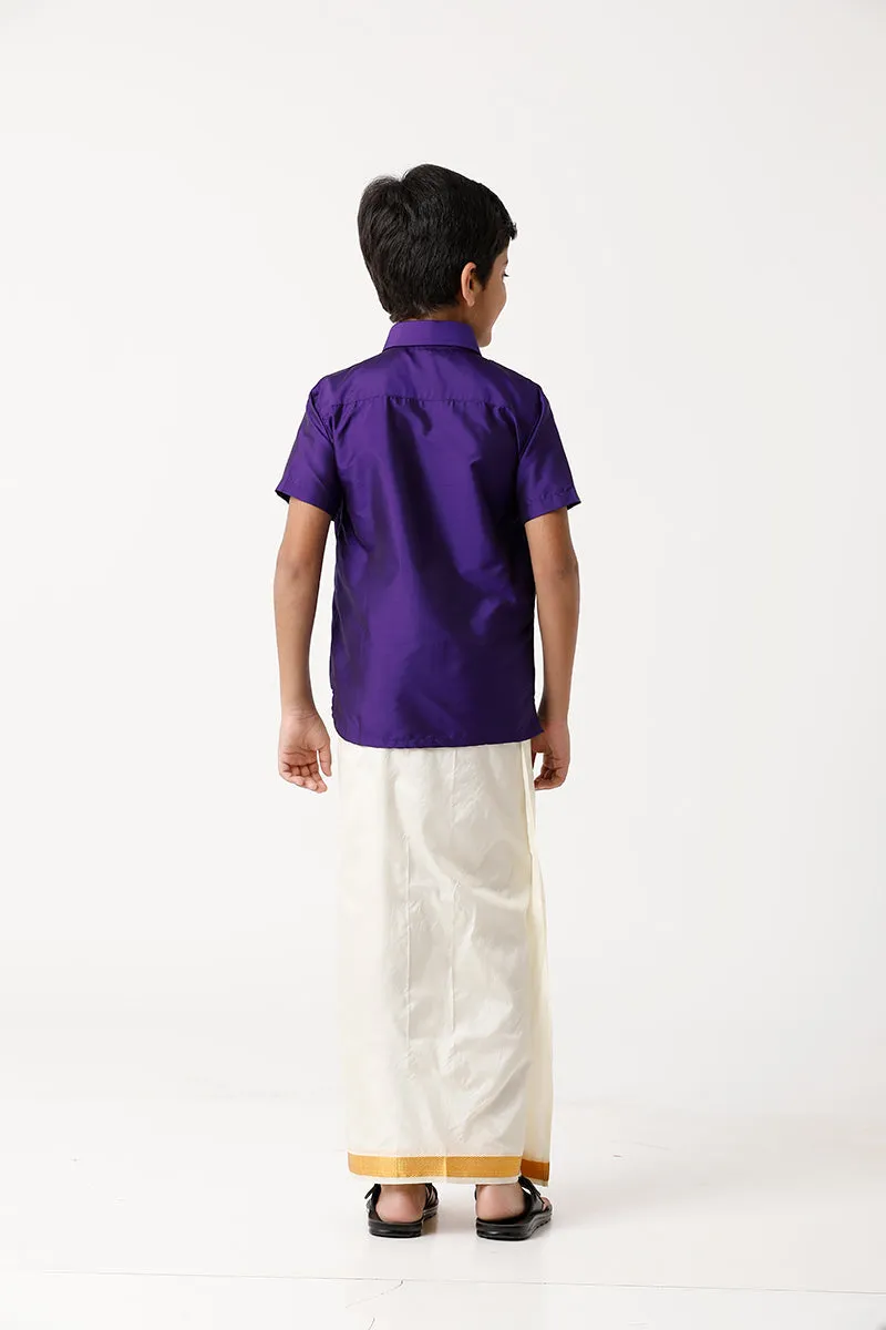 Rising Star - Violet Matching Fixit Dhoti and Shirt 3 in 1 Set For Kids | Uathayam