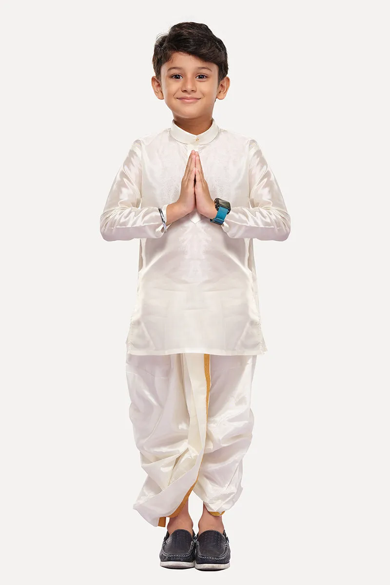 Rising Star - White Kurta and Panchakacham 2 in 1 Set For Kids | Uathayam