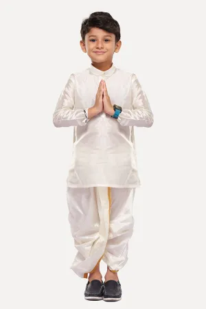 Rising Star - White Kurta and Panchakacham 2 in 1 Set For Kids | Uathayam