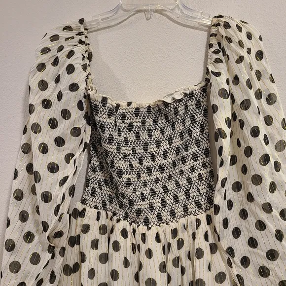 Rococo Sand Domino Polka Dot Puff Sleeve Mini Dress