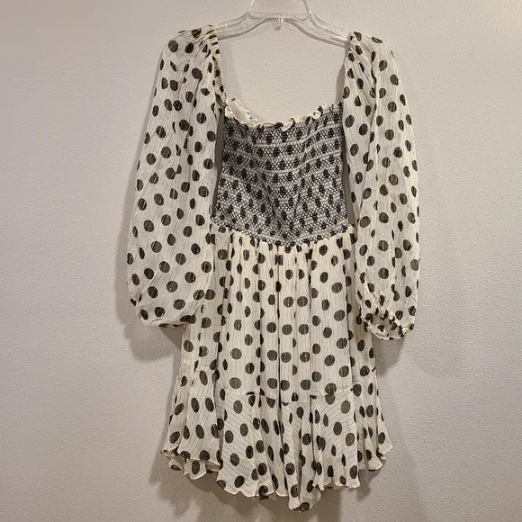 Rococo Sand Domino Polka Dot Puff Sleeve Mini Dress