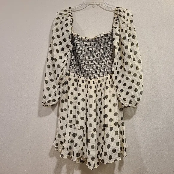 Rococo Sand Domino Polka Dot Puff Sleeve Mini Dress