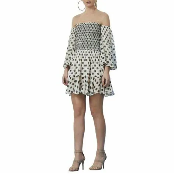 Rococo Sand Domino Polka Dot Puff Sleeve Mini Dress