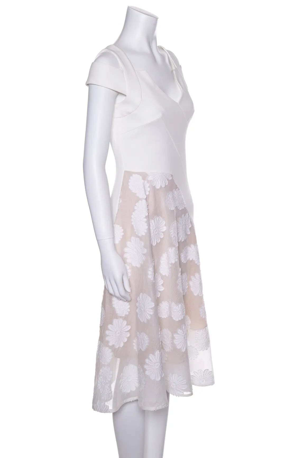 Roland Mouret White Sleeveless Floral Dress SZ 2