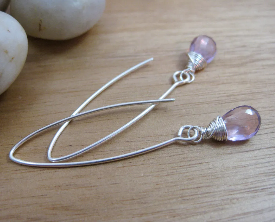 Rose de France Amethyst Long Drop Sterling Silver Earrings