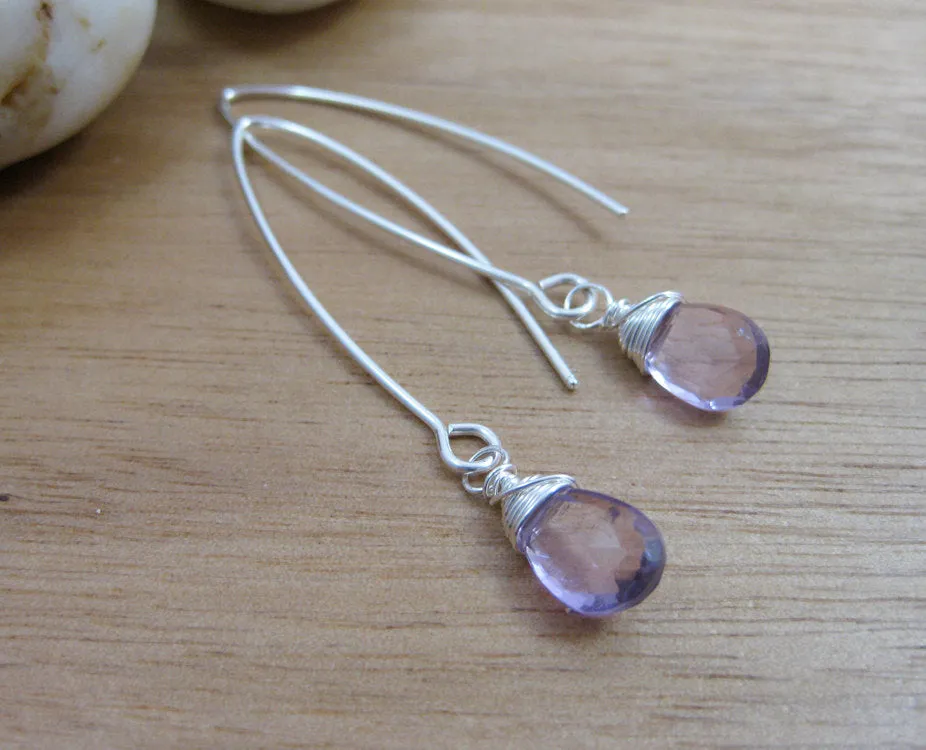 Rose de France Amethyst Long Drop Sterling Silver Earrings