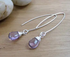Rose de France Amethyst Long Drop Sterling Silver Earrings
