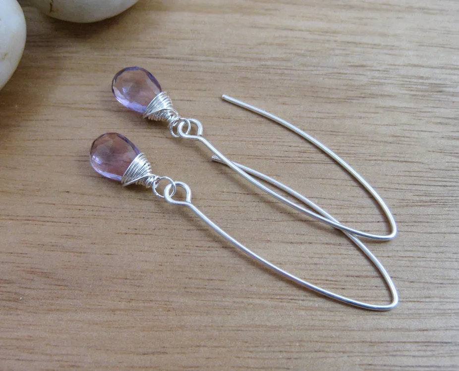 Rose de France Amethyst Long Drop Sterling Silver Earrings