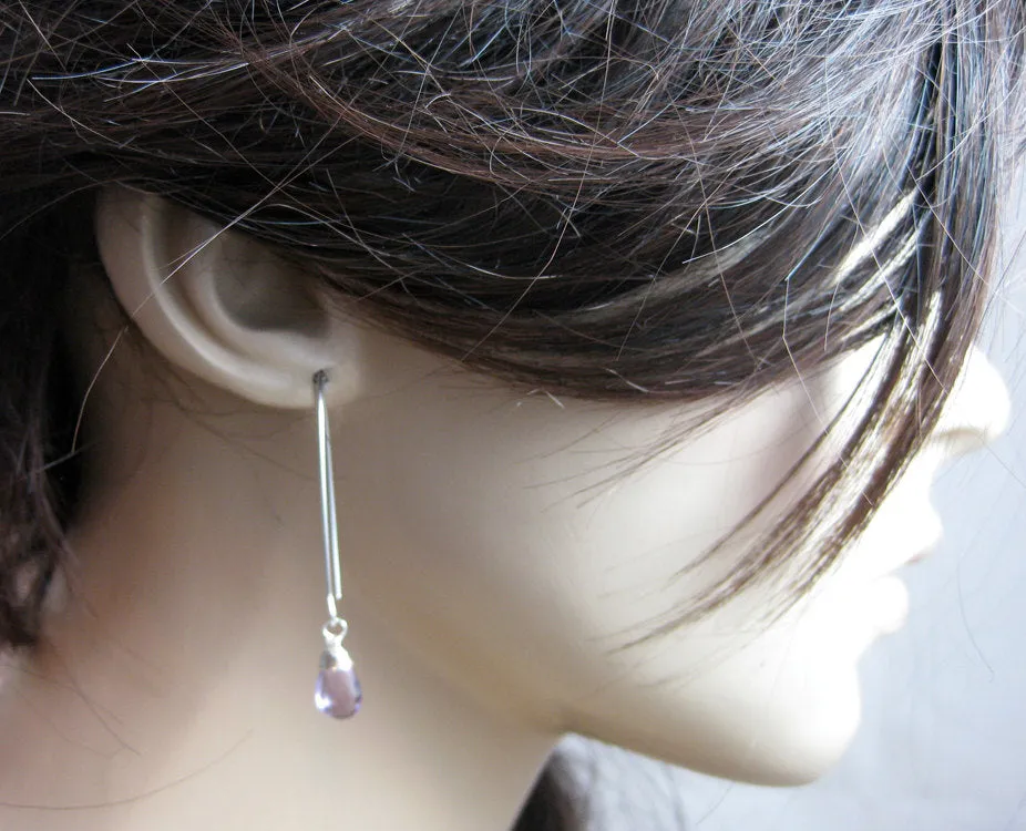 Rose de France Amethyst Long Drop Sterling Silver Earrings