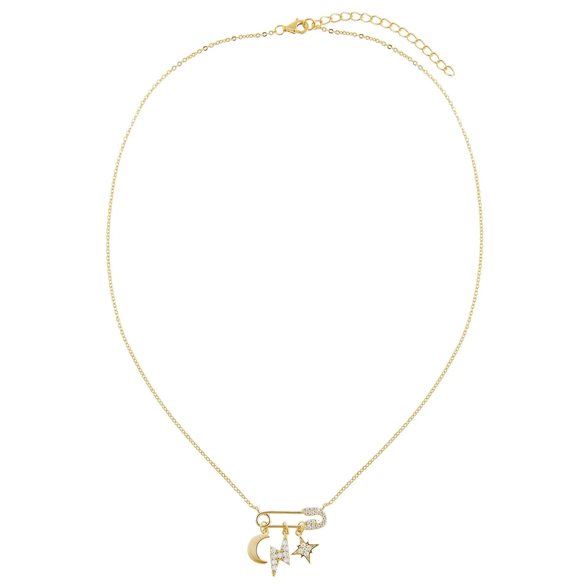 Safety Pin X Charms Necklace