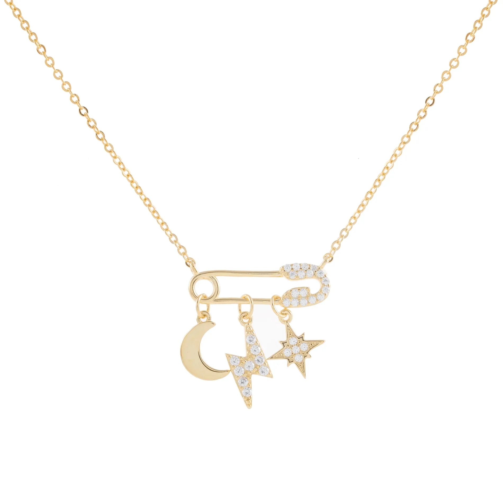Safety Pin X Charms Necklace