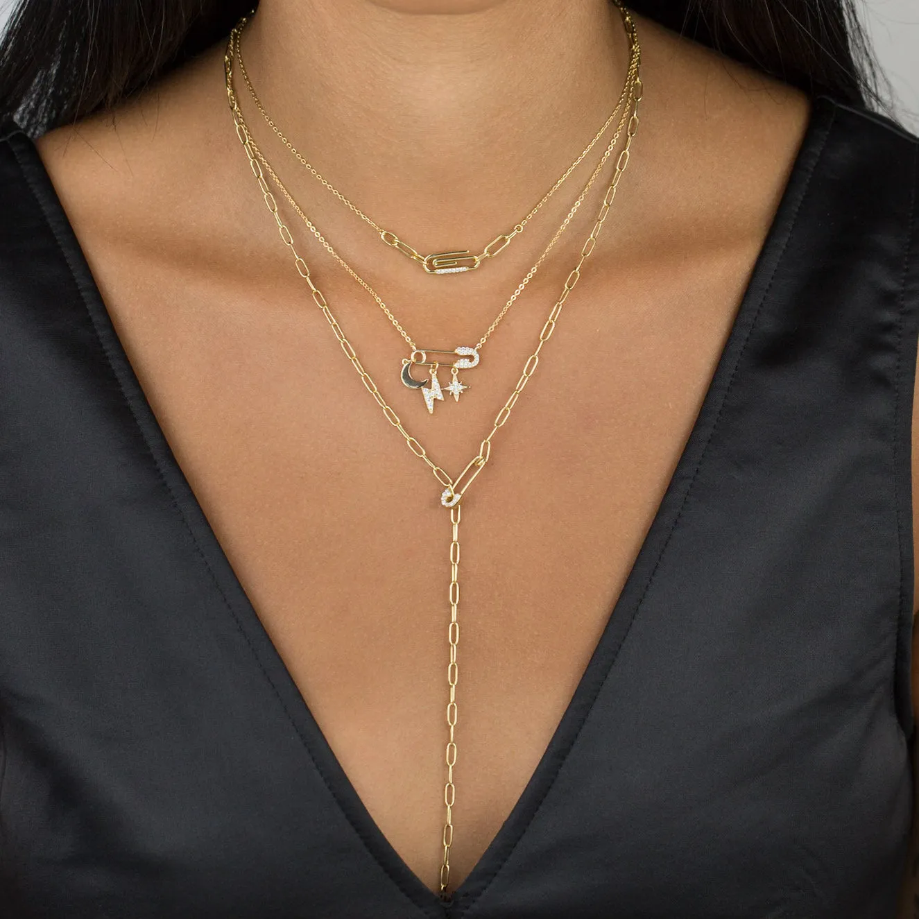 Safety Pin X Charms Necklace