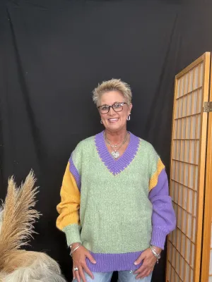 Sage Color Block Knit Sweater