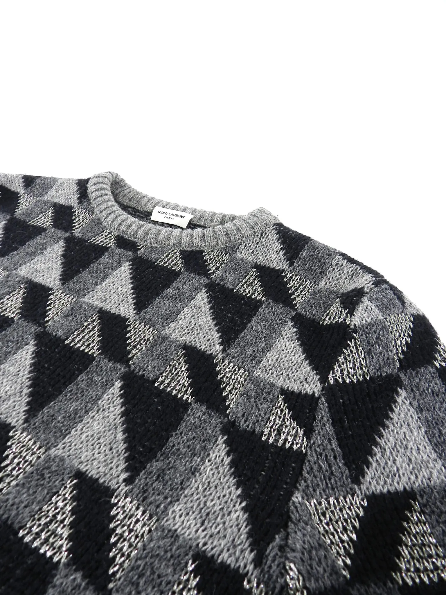 Saint Fall 2015 Laurent Grey Black & Silver Geometric Knit Sweater - XS