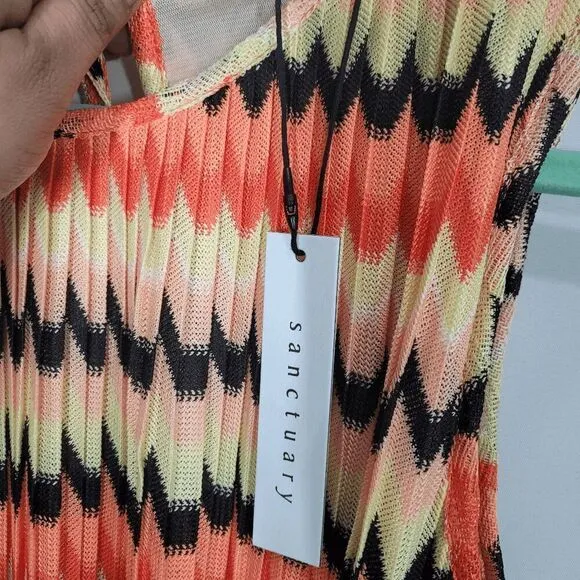 Sanctuary Citrus Stripe Summer Crochet Mini Dress Large