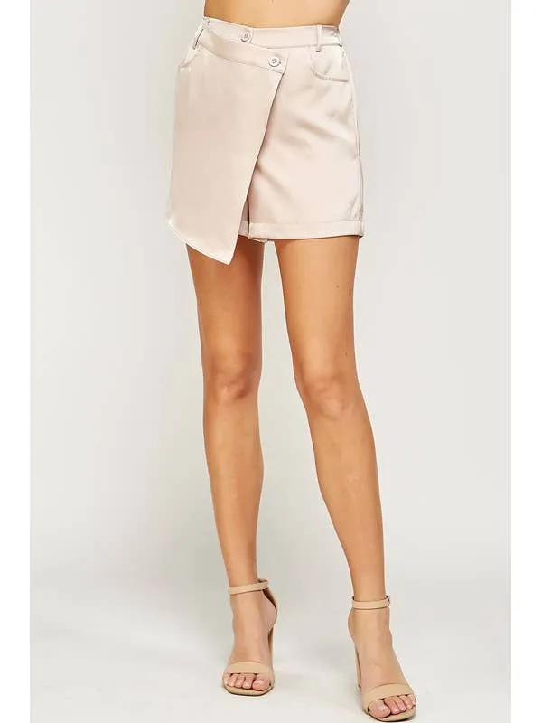 Satin Wrap Skort {Taupe}