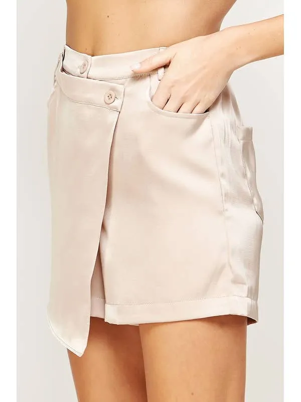 Satin Wrap Skort {Taupe}