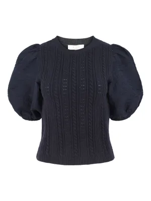 Sea Myra Cotton Combo Sleeved Sweater in Navy