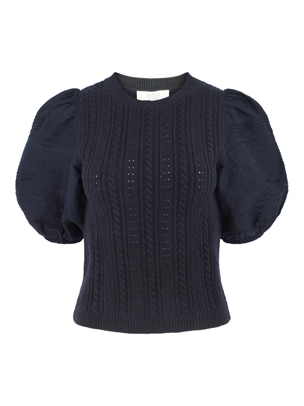 Sea Myra Cotton Combo Sleeved Sweater in Navy
