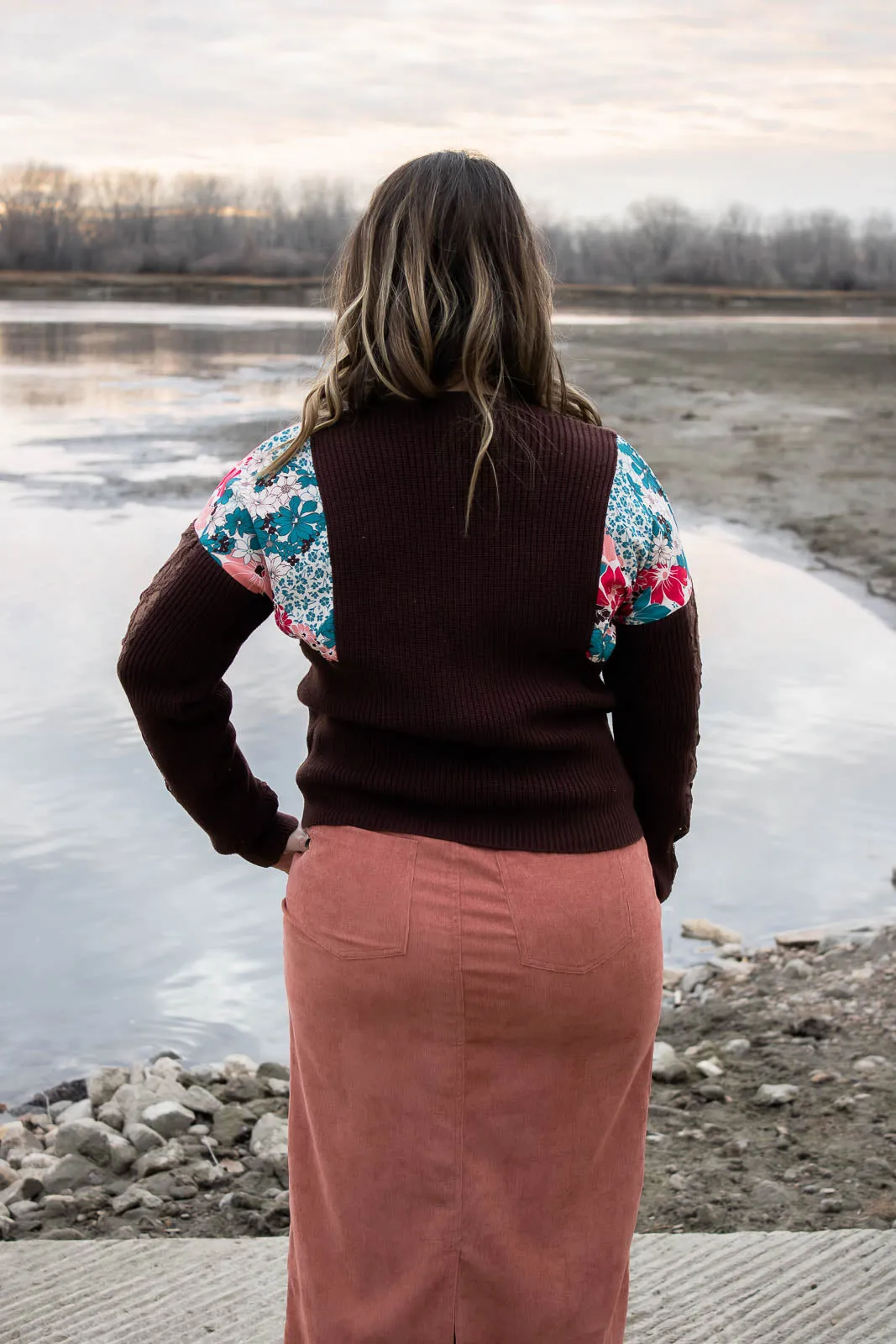 Shannon Lace and Floral Print Inset Sweater