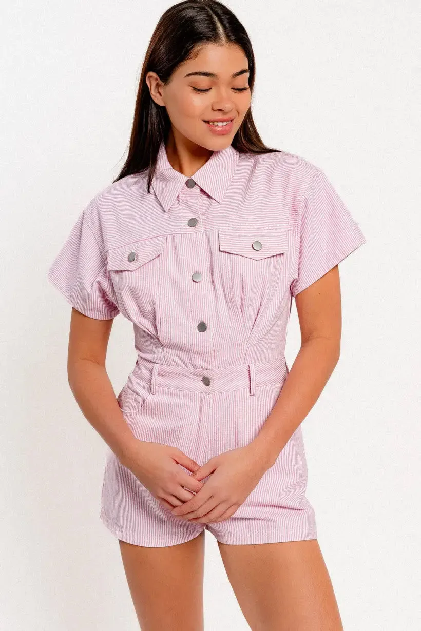 SHORT SLEEVE DENIM ROMPER