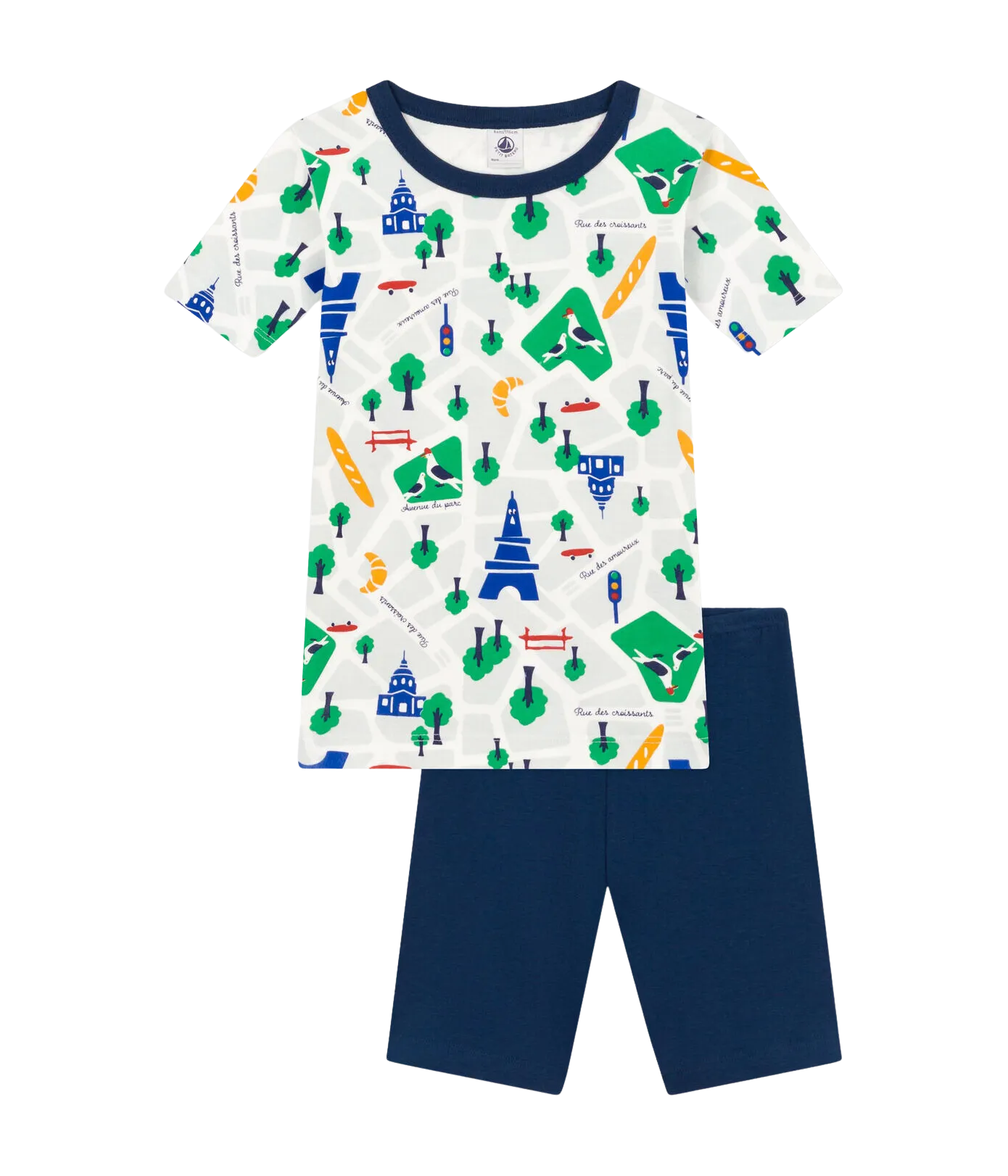 Short Sleeve Paris Print Pajama Set in Navy