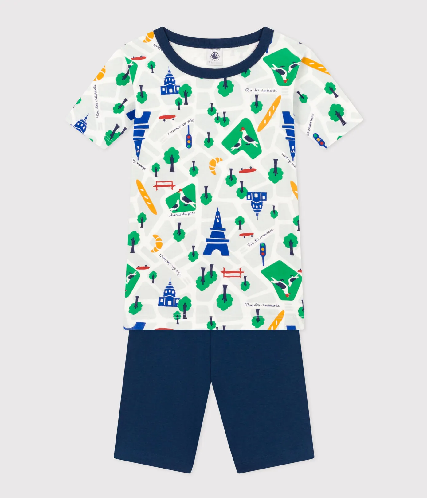 Short Sleeve Paris Print Pajama Set in Navy