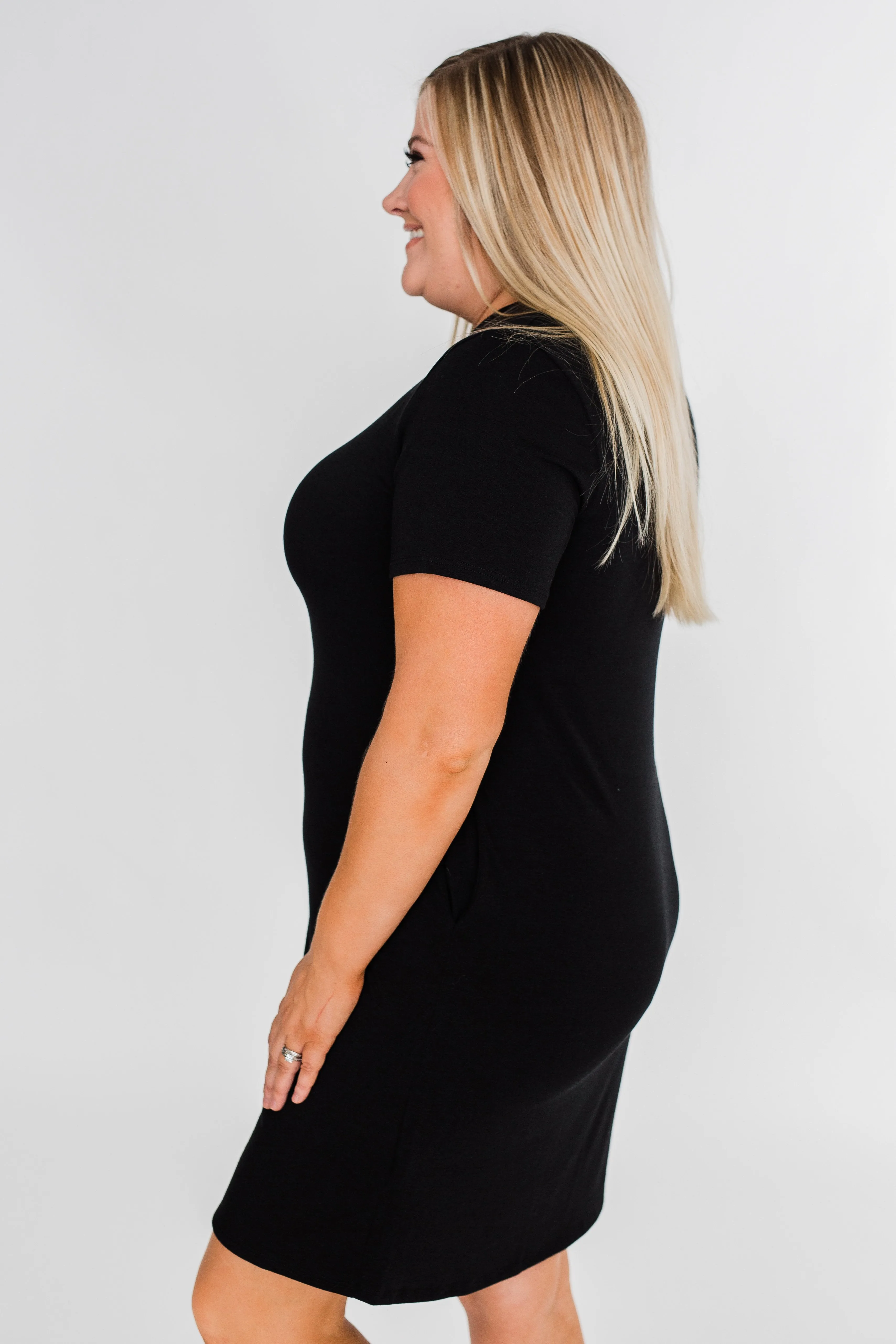Short Sleeve T-Shirt Dress- Black