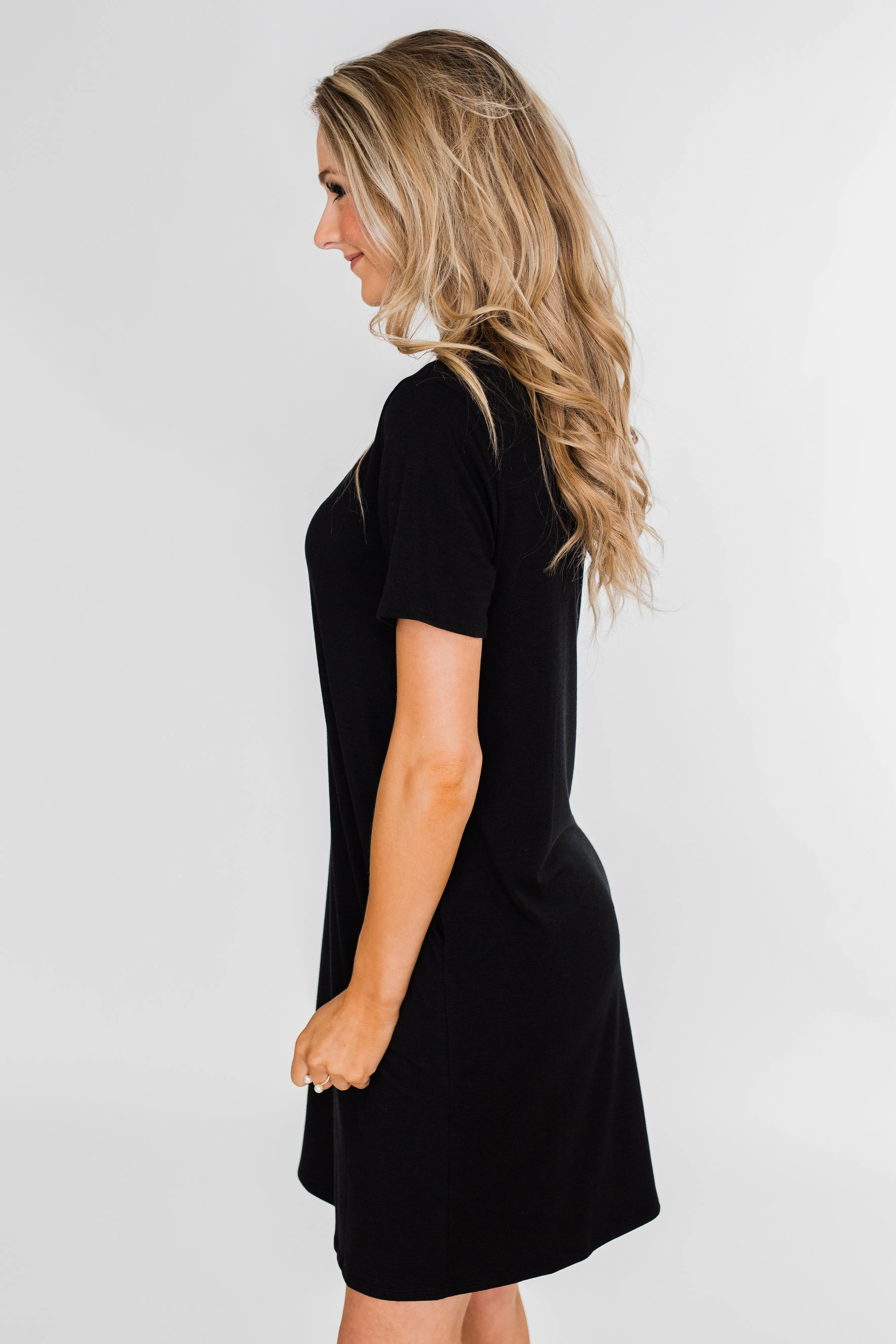 Short Sleeve T-Shirt Dress- Black