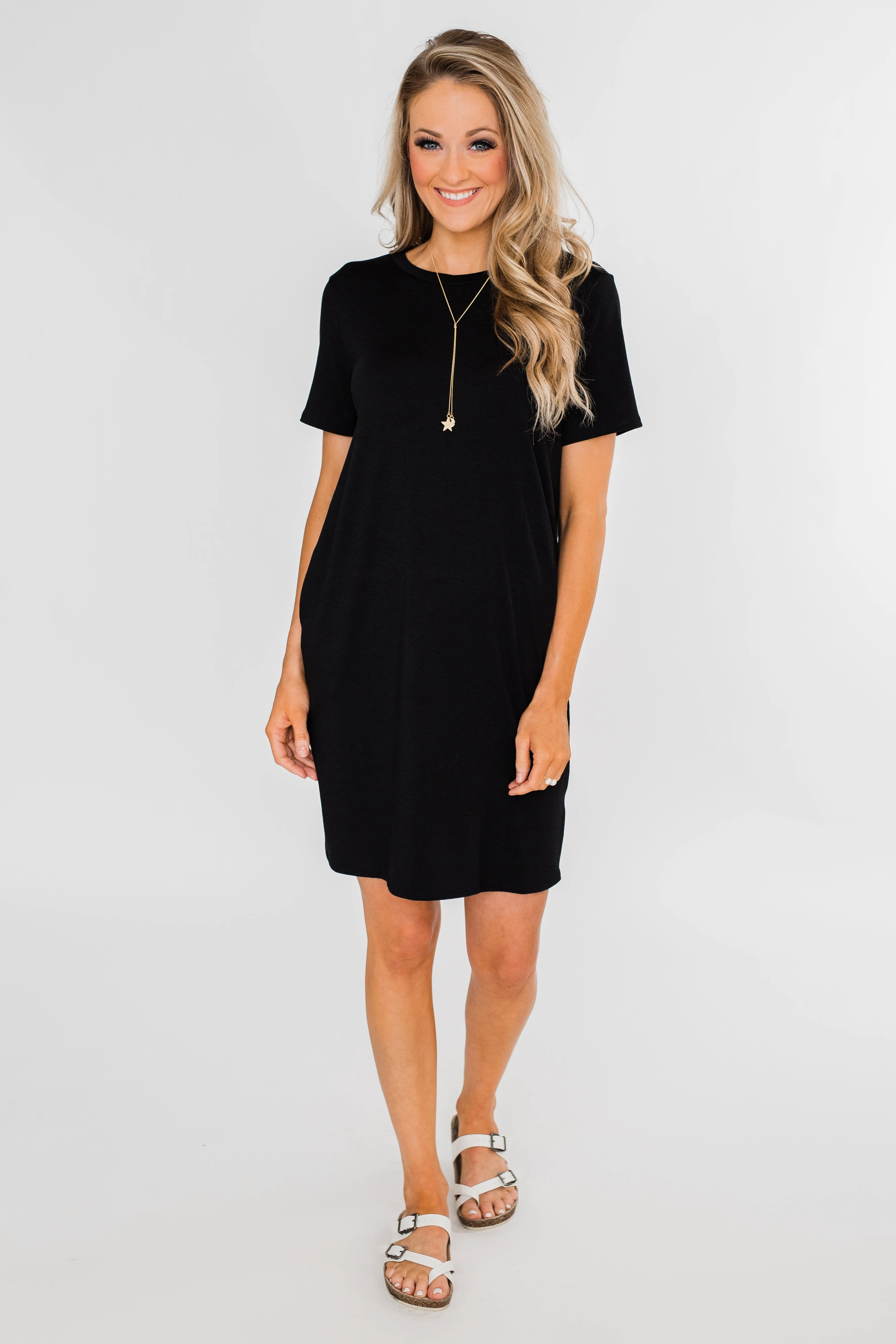 Short Sleeve T-Shirt Dress- Black