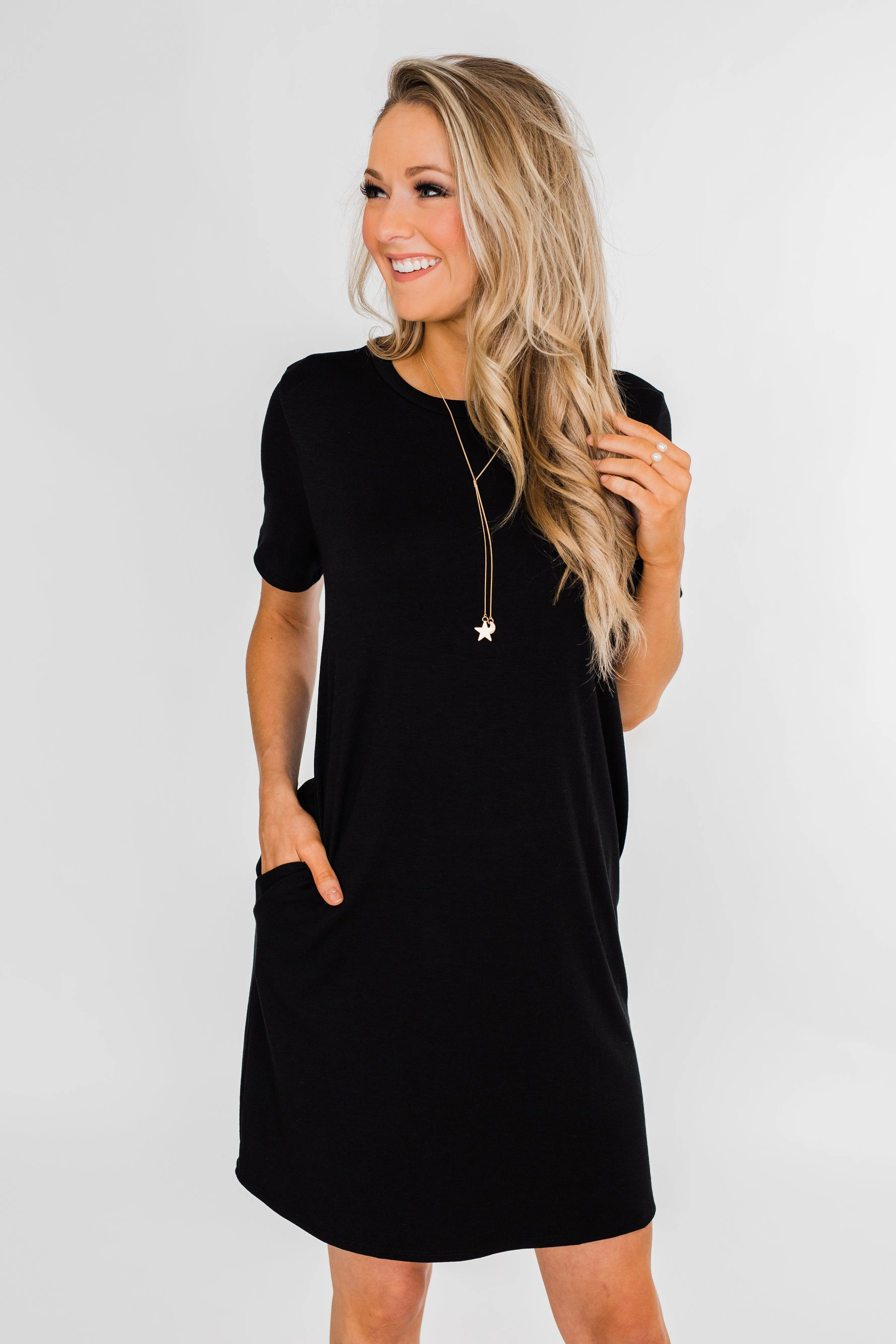 Short Sleeve T-Shirt Dress- Black