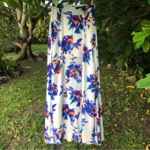 Show Me Your Mumu maxi skirt Princess Di floral Petal Paint small blue white