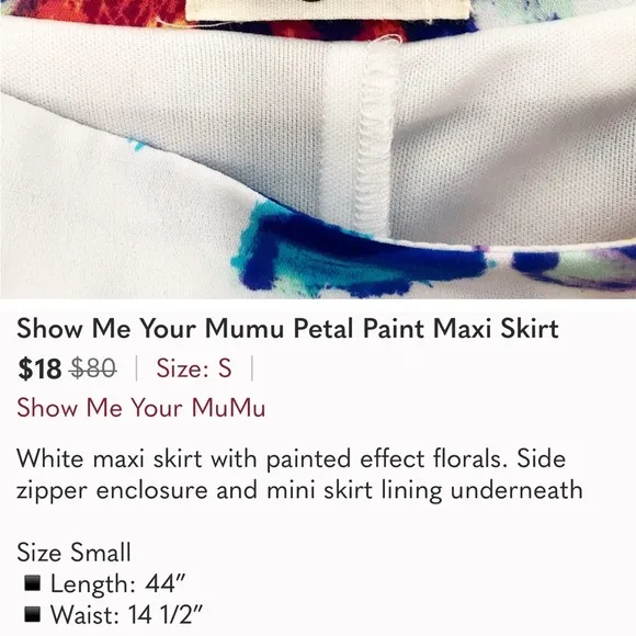 Show Me Your Mumu maxi skirt Princess Di floral Petal Paint small blue white