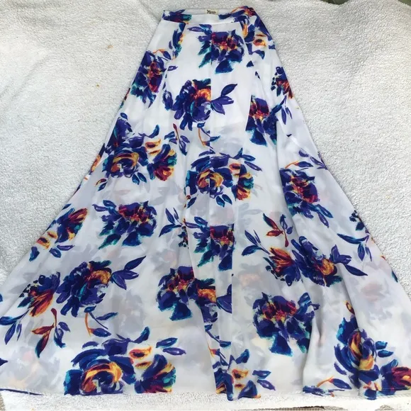 Show Me Your Mumu maxi skirt Princess Di floral Petal Paint small blue white