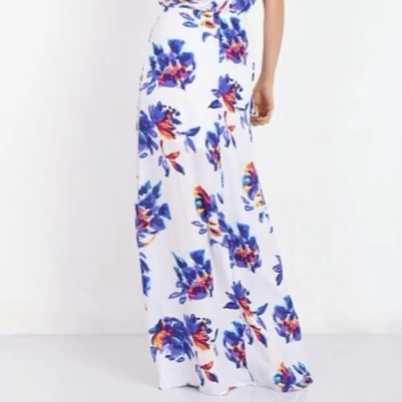 Show Me Your Mumu maxi skirt Princess Di floral Petal Paint small blue white
