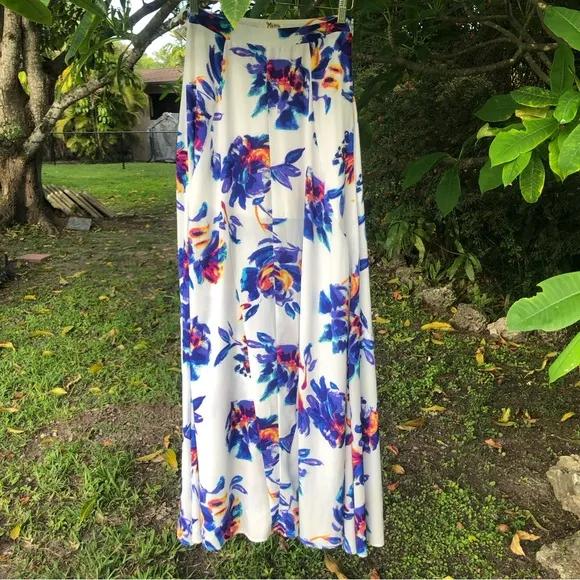 Show Me Your Mumu maxi skirt Princess Di floral Petal Paint small blue white